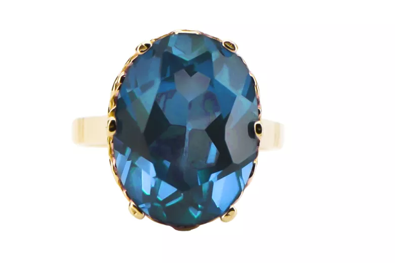 Akvamarinas 14k geltono aukso Žiedas Vintažiniai papuošalai vrc130y